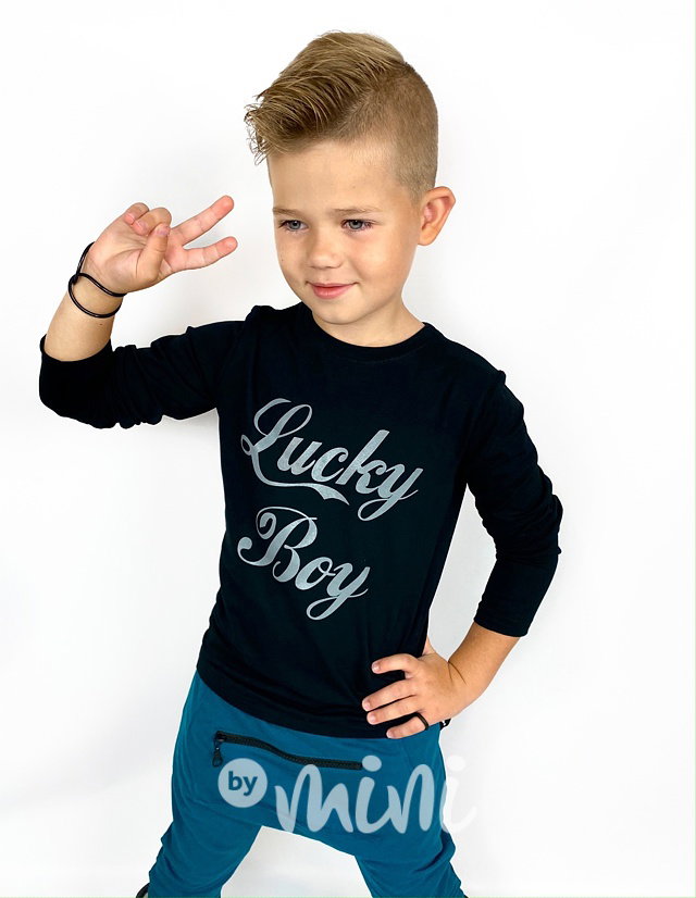 Lucky boy longsleeve chlapecké triko - černé