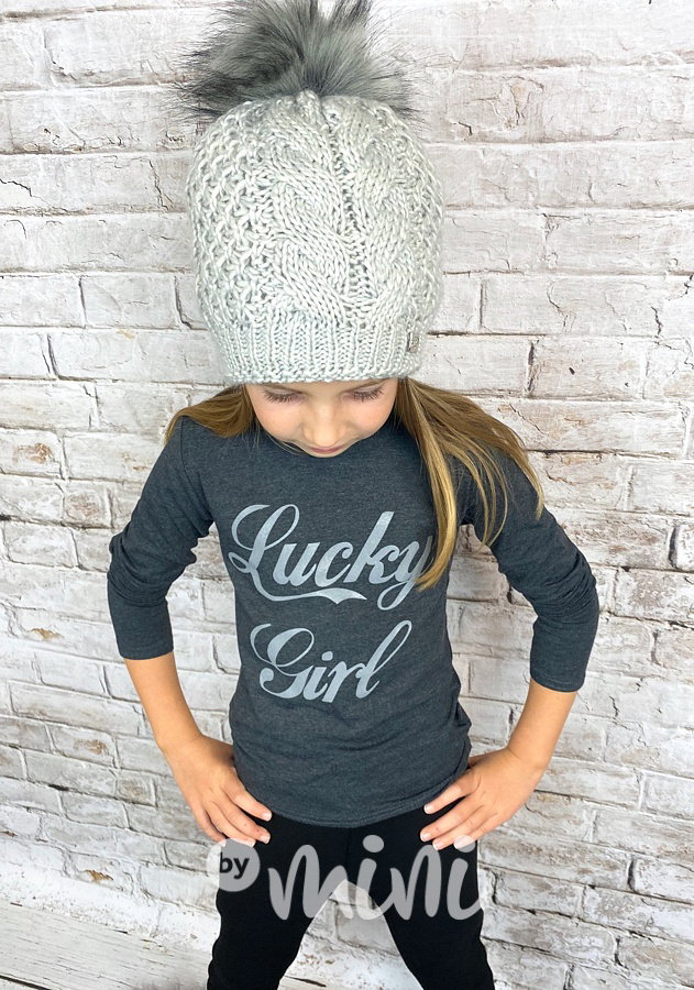 Lucky girl longsleeve dívčí triko - grey melange
