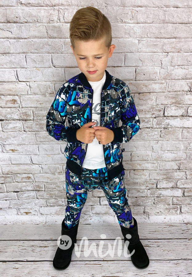 Baggy Blue Graffiti s kapsičkou a zipem