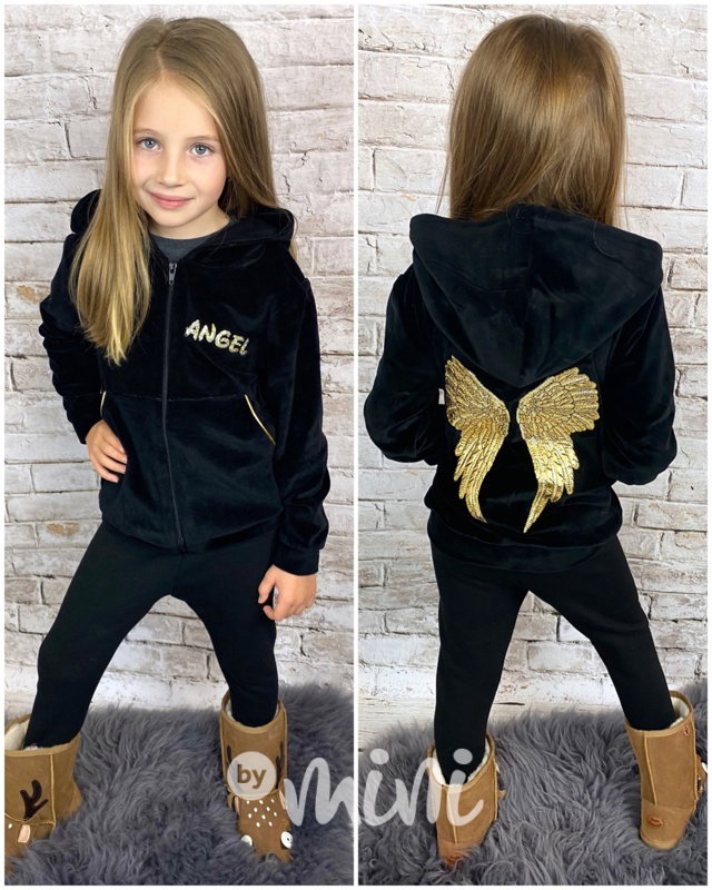 Angel gold wings velur mikina černá