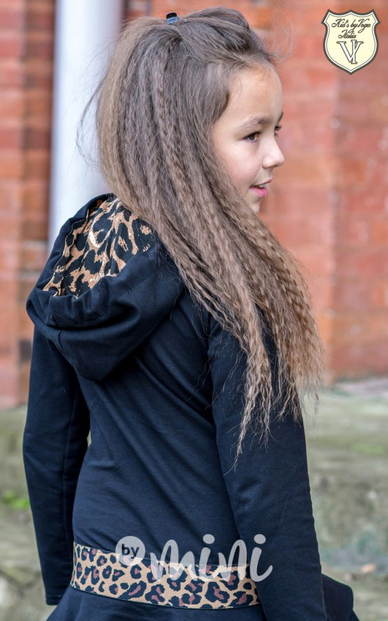 Voga leopard černé hoodie šaty
