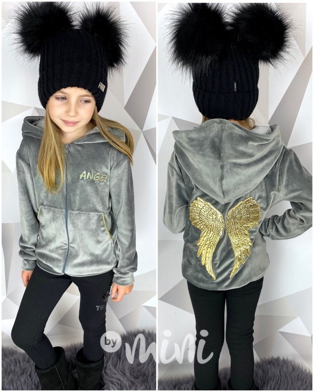 Angel gold wings velur dívčí mikina silver grey