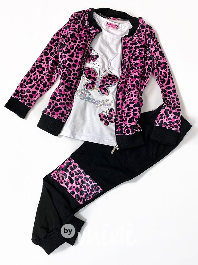 Pink leopard velur 3pcs souprava