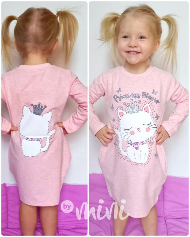 Dětská tunika Princess MEOW - melange pudder s kočičkou