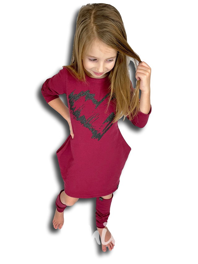 HEART bordo asymetrická dívčí tunika + návleky