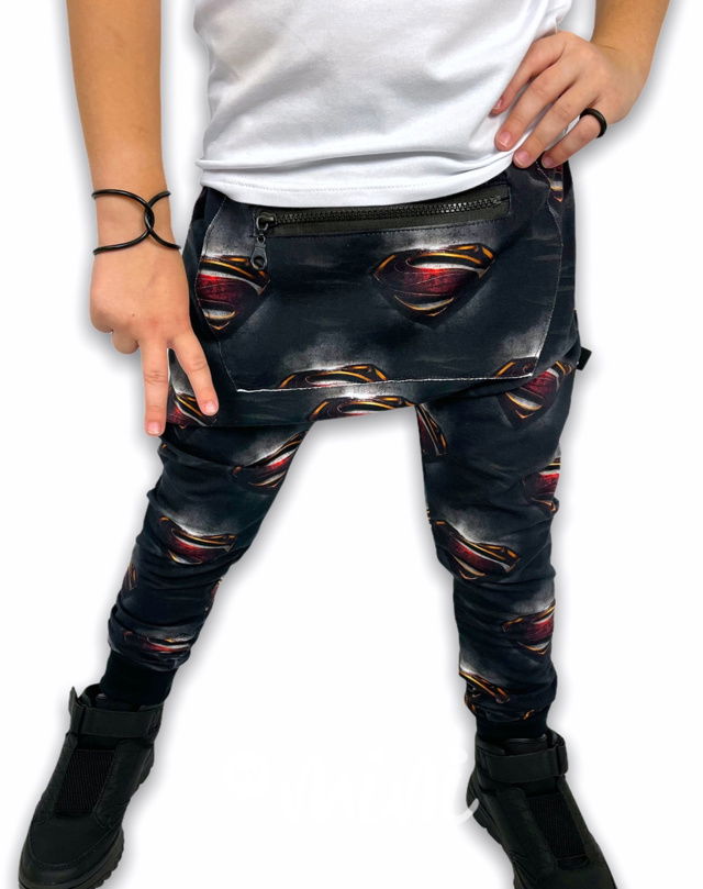 Baggy Superman s kapsičkou a zipem
