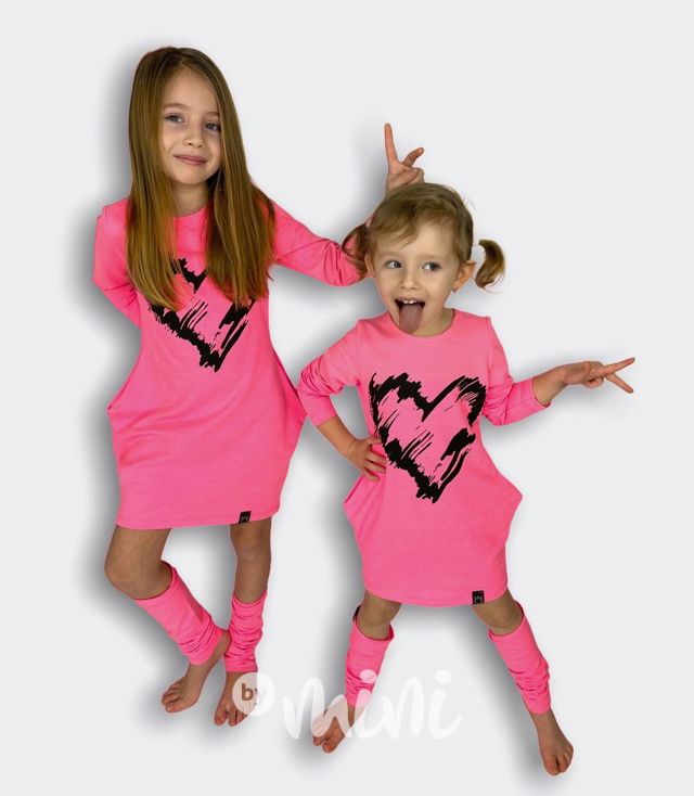HEART asymetrická dívčí tunika + návleky - neon pink
