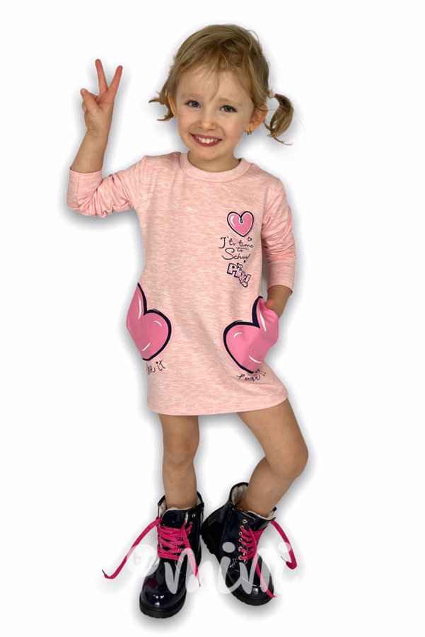 PINK heart - mikinová tunika - růžový melír