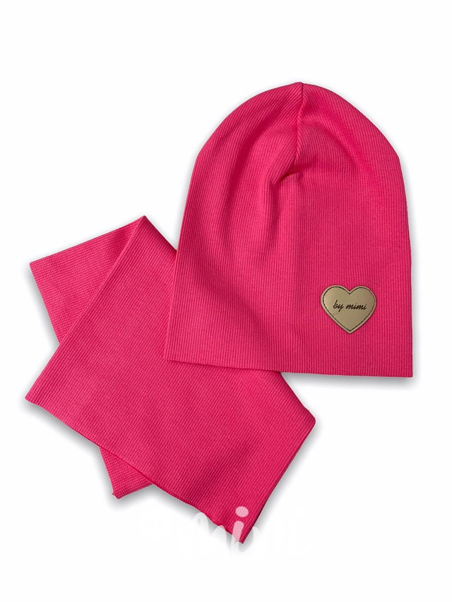 Rose pink žebrovaná beanie čepka s nákrčníkem