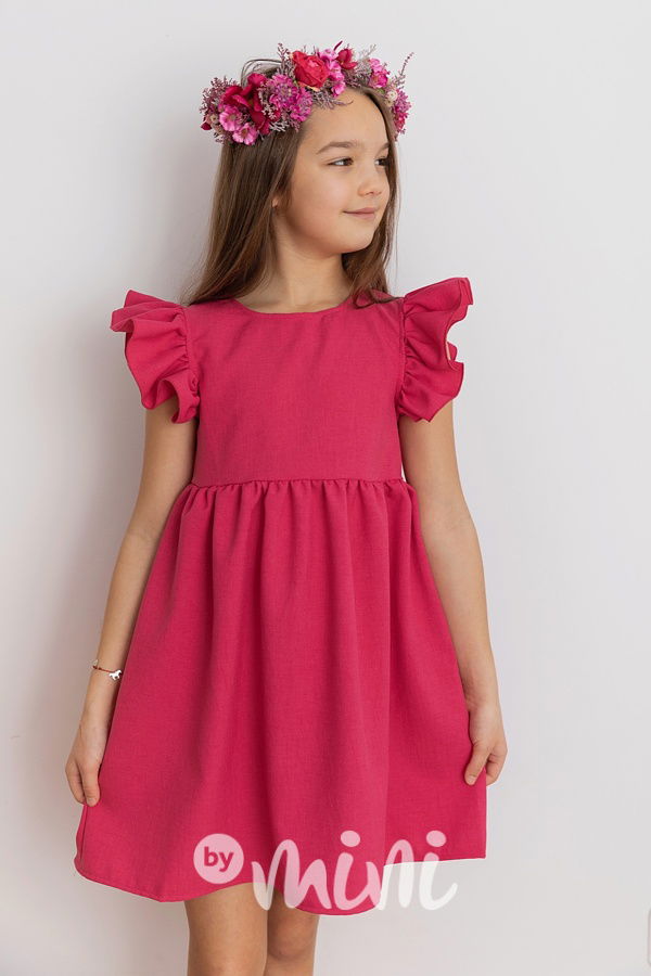 Malinové šaty s řasenými rukávy