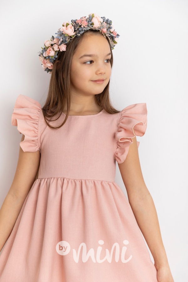 Pudder pink šaty s řasenými rukávy