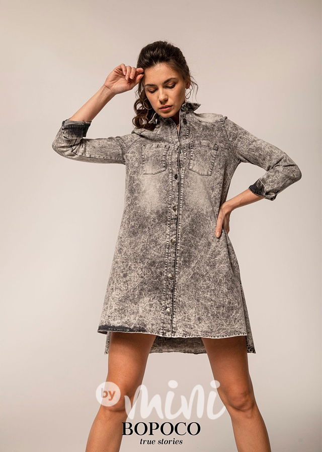Soft denim košilové šaty - ice black