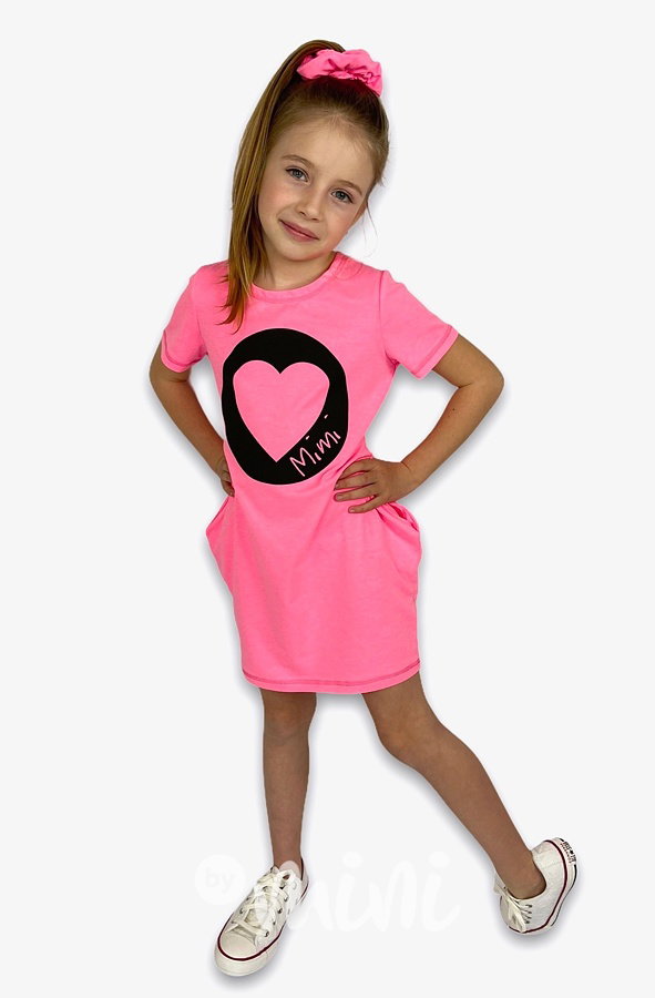 Srdíčková tunika + gumička neon pink