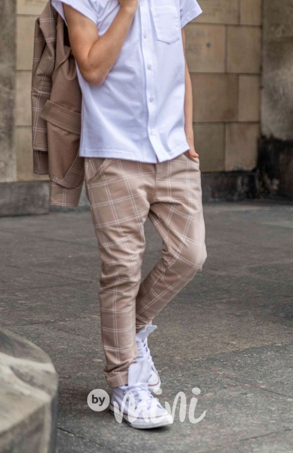 Elegant kalhoty - beige karo