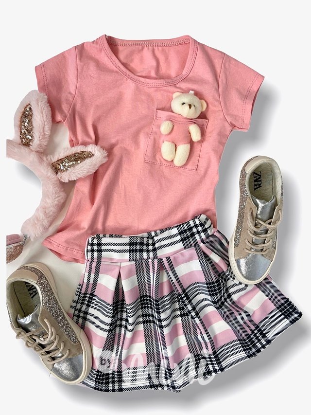Teddy dívčí triko + sukýnka pink