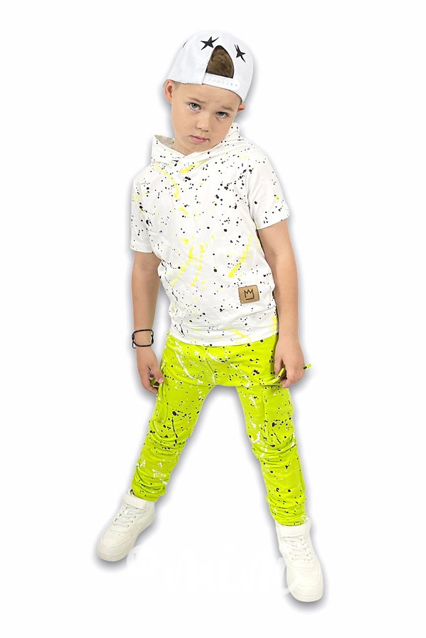 Splash hoodie triko - white&neon yellow
