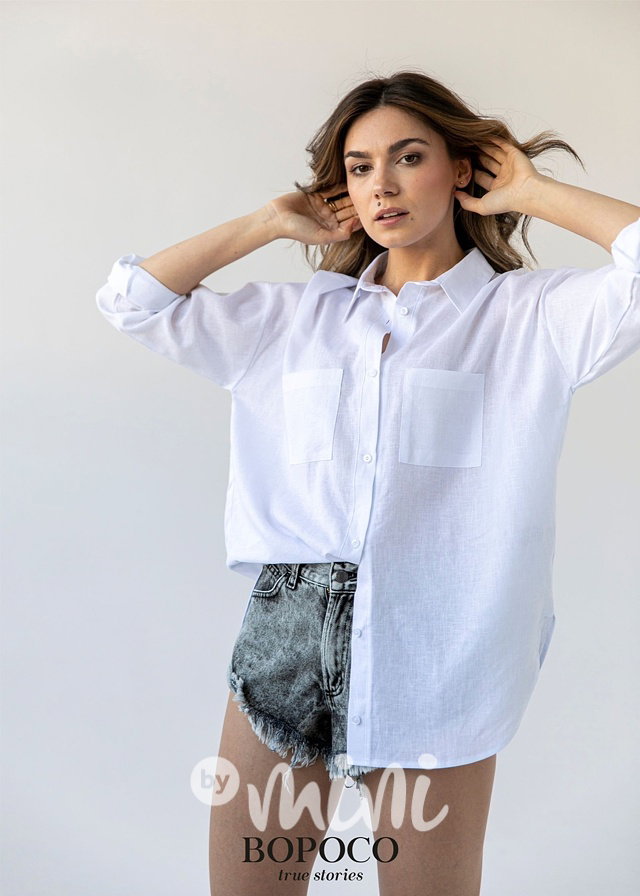 Lněná boyfriend dámská košile - white
