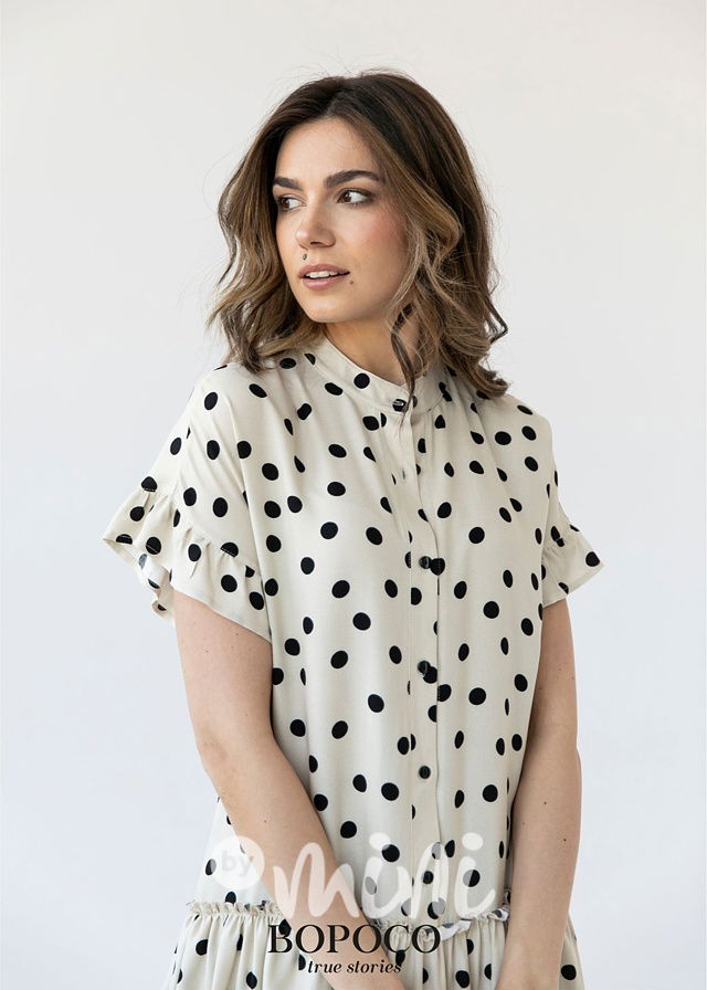 Dámské puntíkaté letní šaty - beige