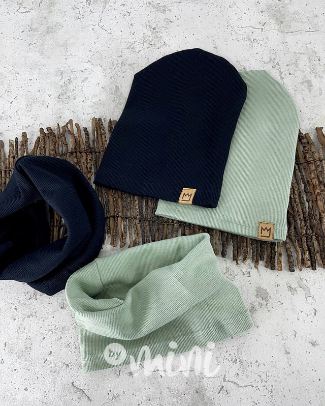 Žebrovaná houmles čepka s nákrčníkem - cool mint