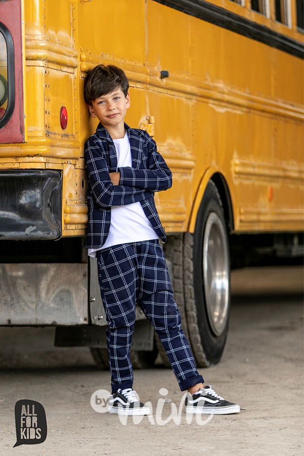 Elegant kalhoty - blue karo