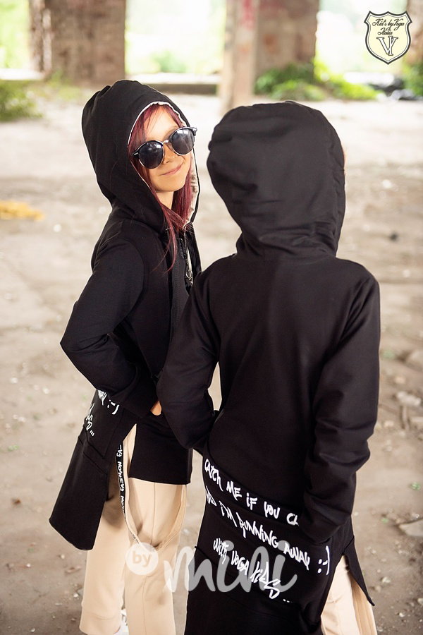 Hoodie long mikina CATCH ME černá