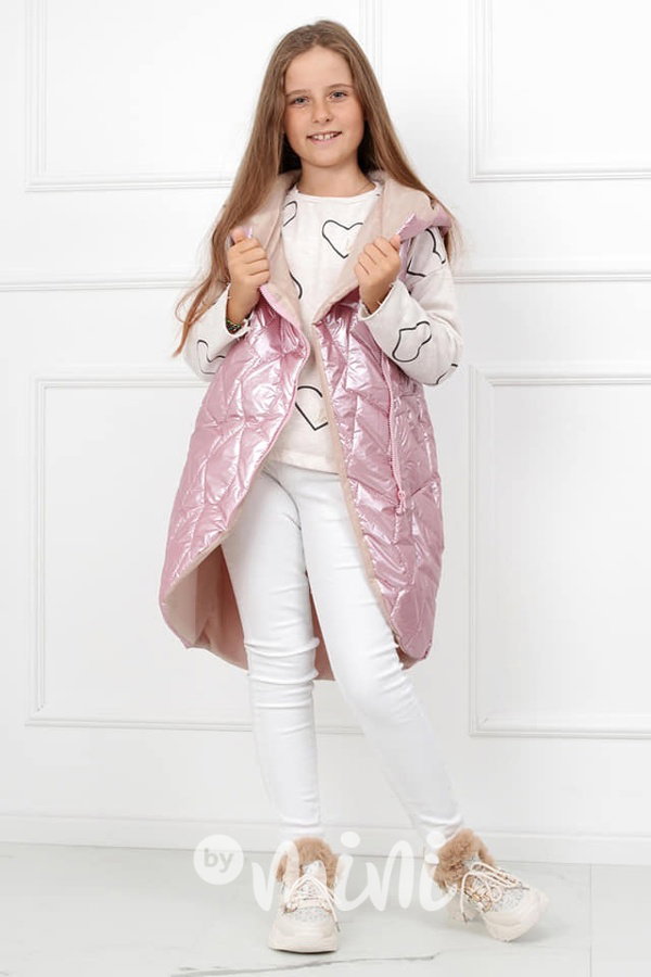 Dlouhá prošívaná vesta shine pink