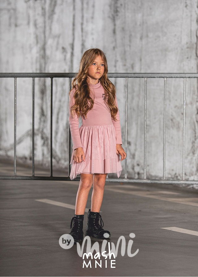 Žebrované šaty s tylem růžové *MashMnie*