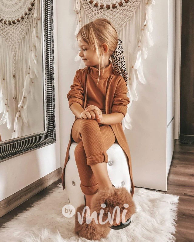 HIT 3-dílný žebrovaný set s kardiganem beige