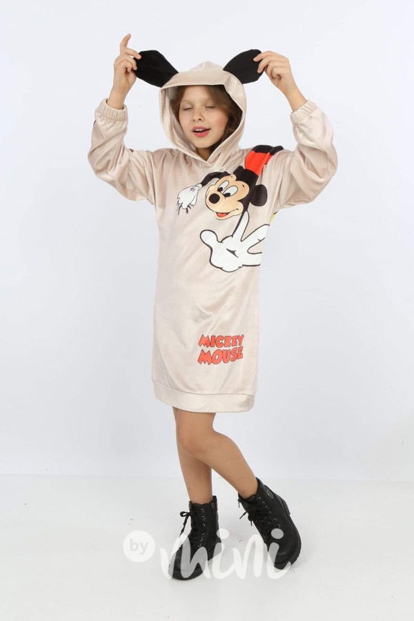 Mickey béžová velur hoodie tunika