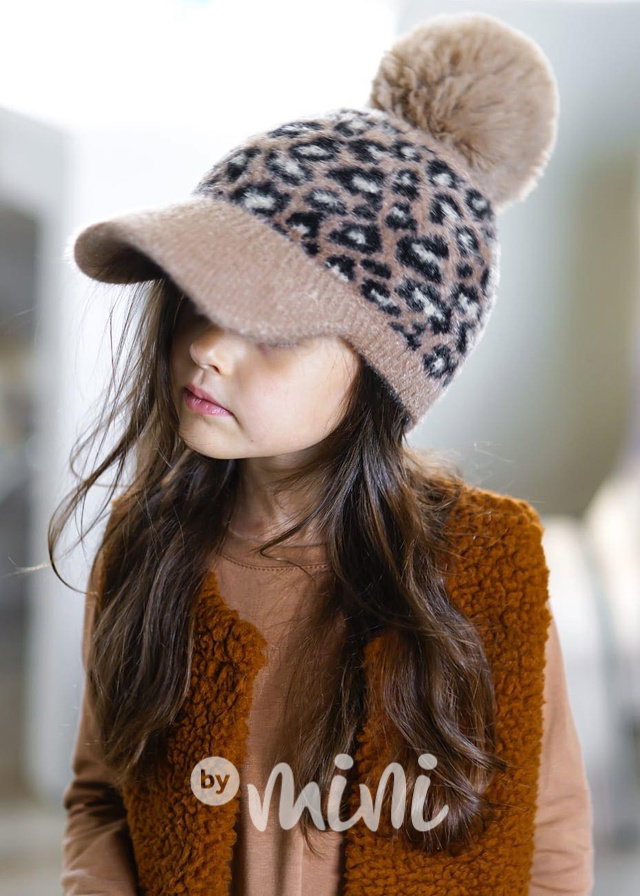Alpaka kšilt s bambulkou leopard latte