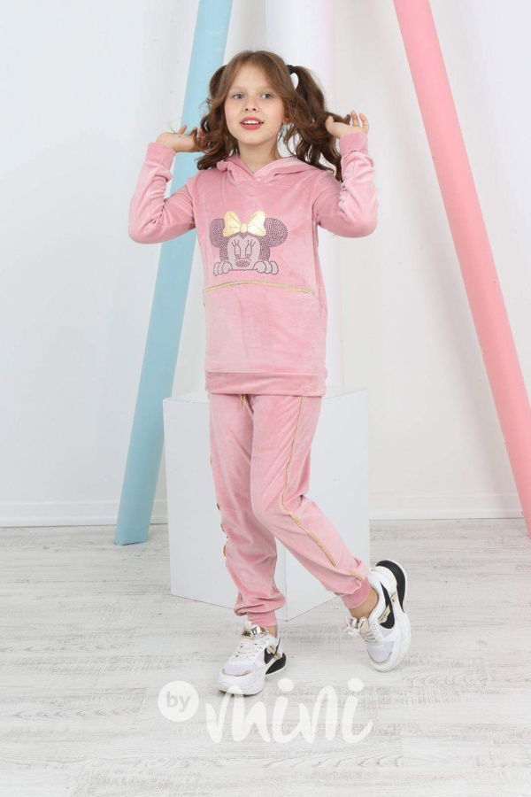 Minnie velur souprava s kapsičkou růžová