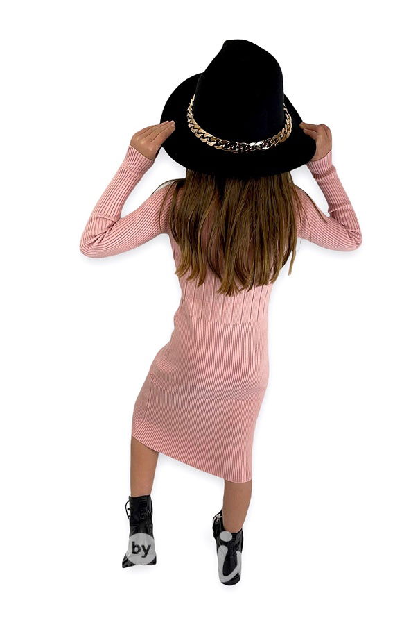 Žebrované svetříkové stretch šaty Glamour - pink