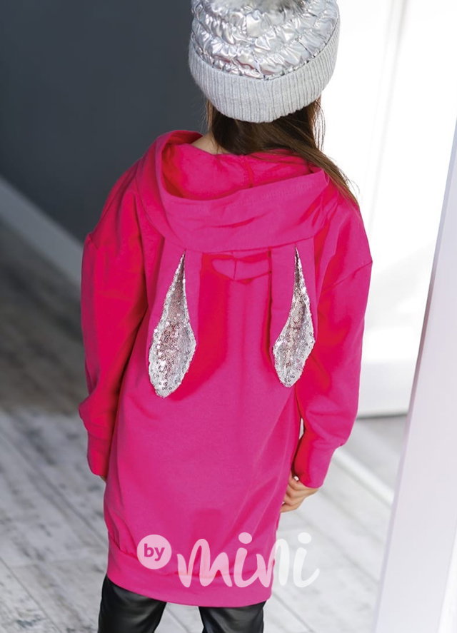 Malinová hoodie mikinová tunika s flitr ouškama