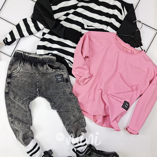 NUNU acid wash black kalhoty biker