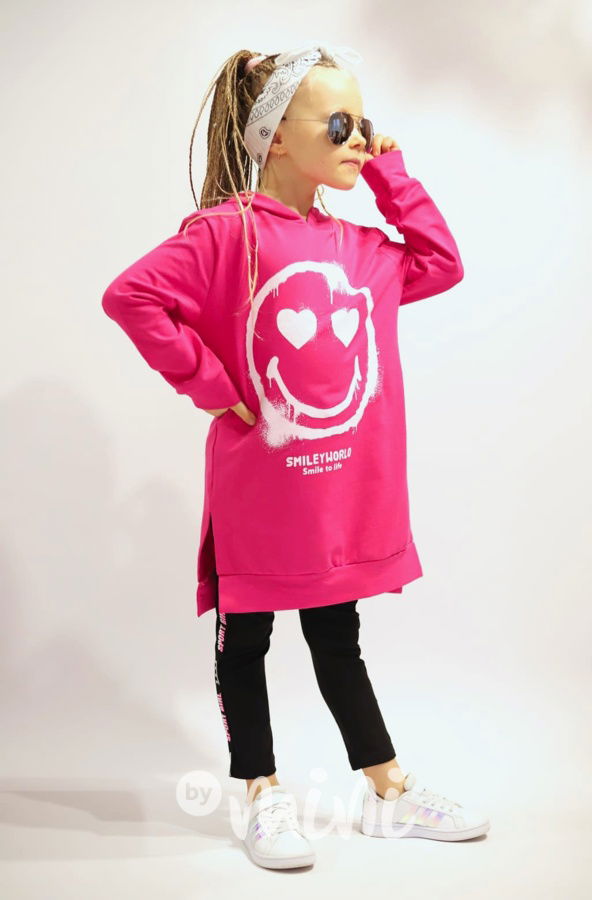 SMILEY hoodie tunika malinová