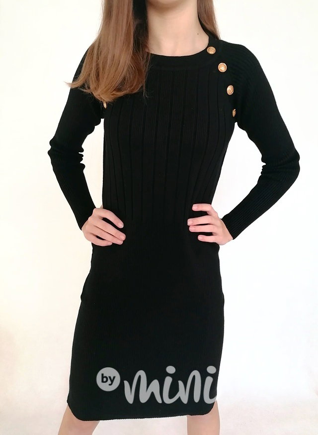 Žebrované svetříkové stretch šaty Glamour - black