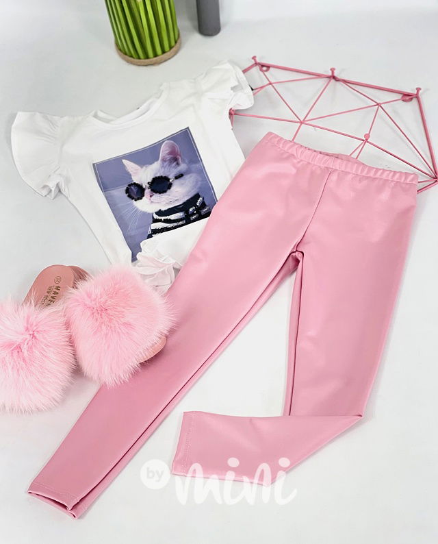 Eco leather thin legíny baby pink pearl