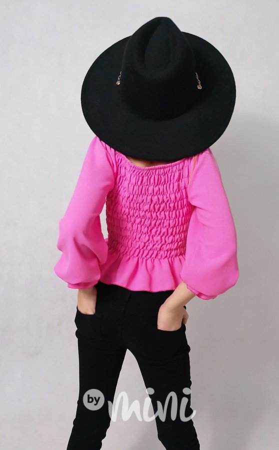 Řasená crop blůzka pink