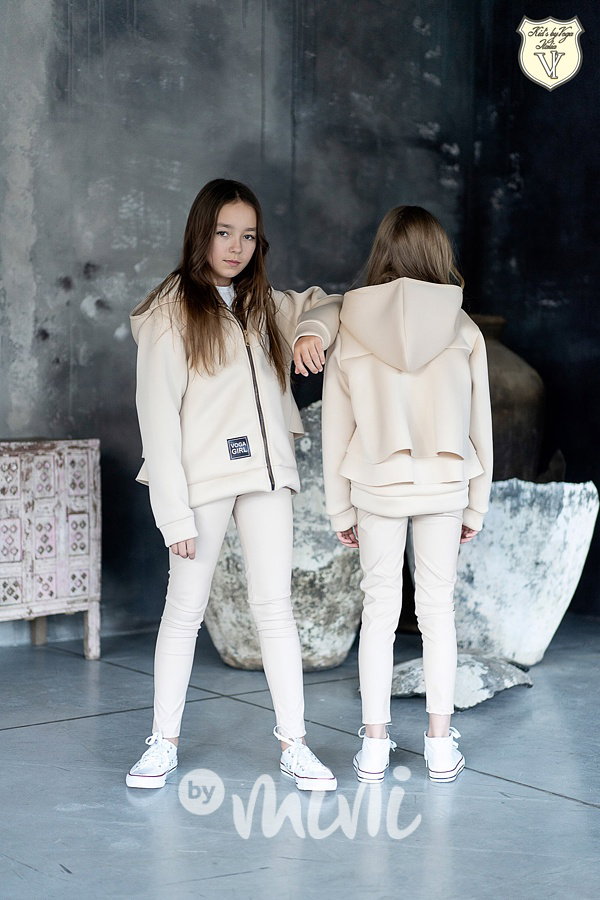 Voga mikinová "neopren" bunda s volánky beige
