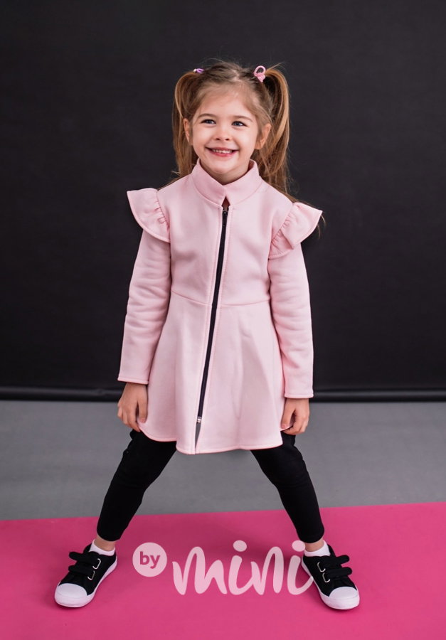 Teplý mikčokabátek na zavazování baby pink