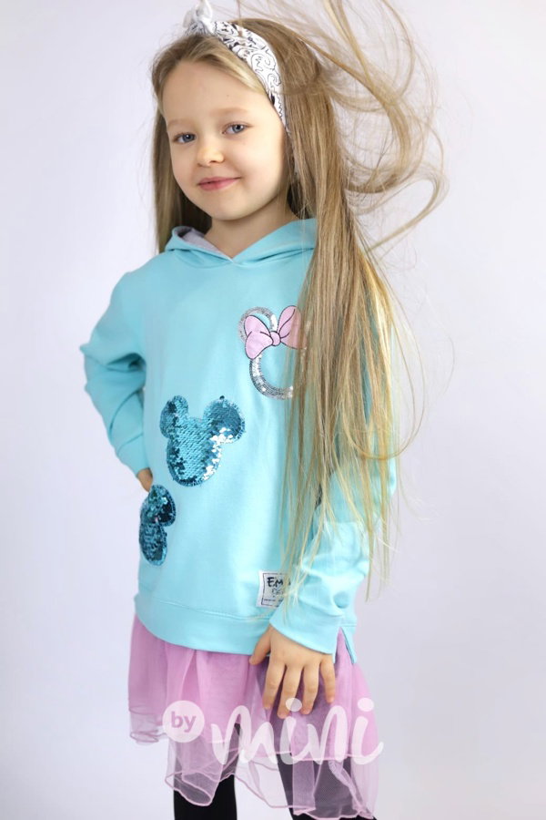 Mickey hoodie tunika s tylem a flitry mint