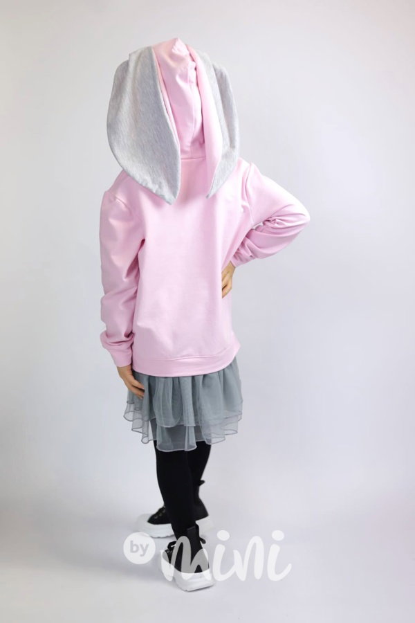Bunny hoodie tunika s tylem a flitry pink
