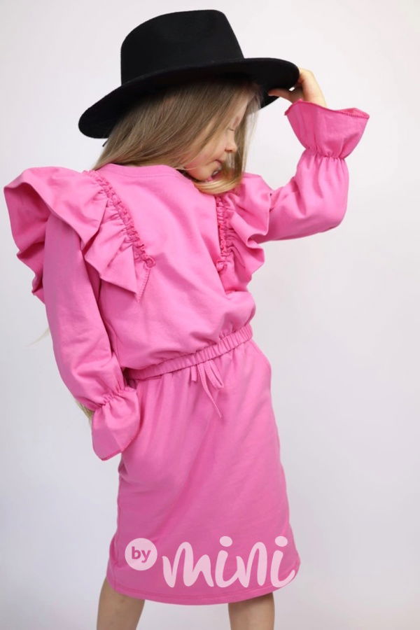 Volánková crop mikina pink