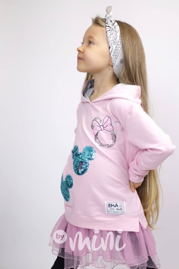 Mickey hoodie tunika s tylem a flitry pink
