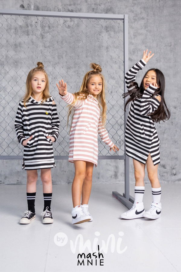 WOLF SOUL pruhovaná hoodie tunika black/cream