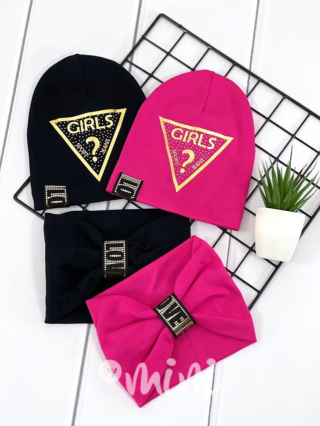 GIRLS čepka s kamínky + nákrčník malinová