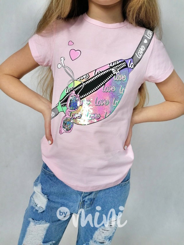Bumbag triko s flitry růžové