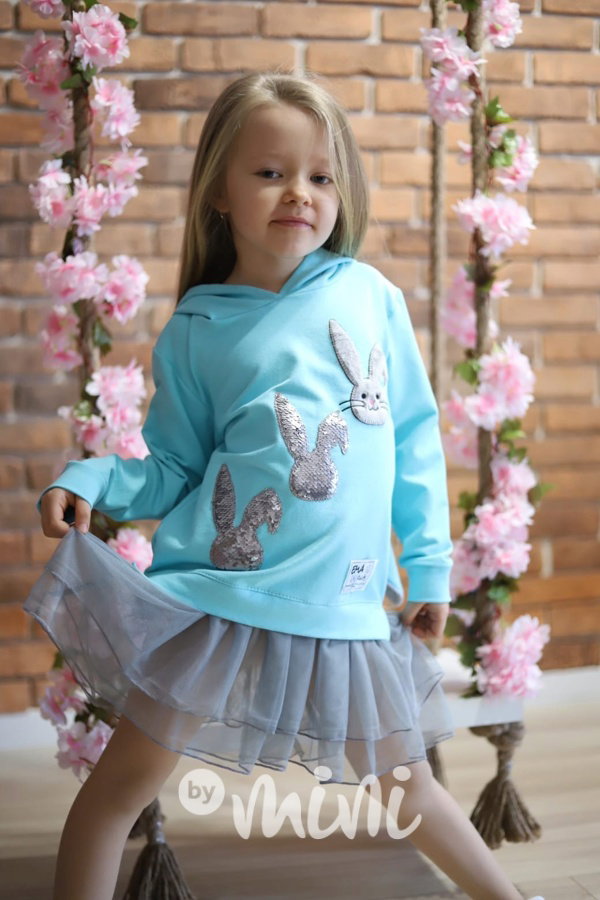 Bunny hoodie tunika s tylem a flitry mint