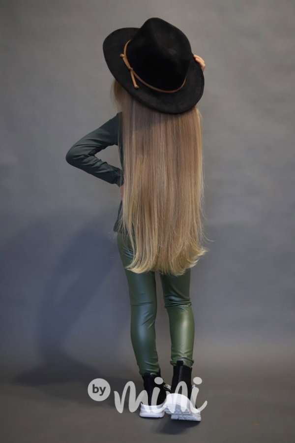 Eco leather thin legíny khaki