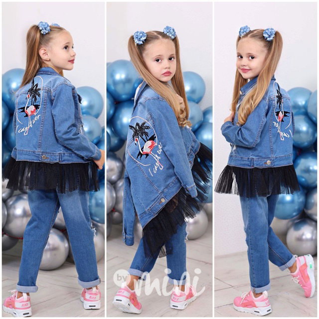 Flamingo 3-dílný set s jeans tyl bundou